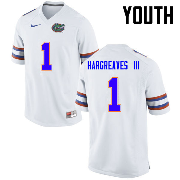 Youth Florida Gators #1 Vernon Hargreaves III College Football Jerseys-White - Click Image to Close